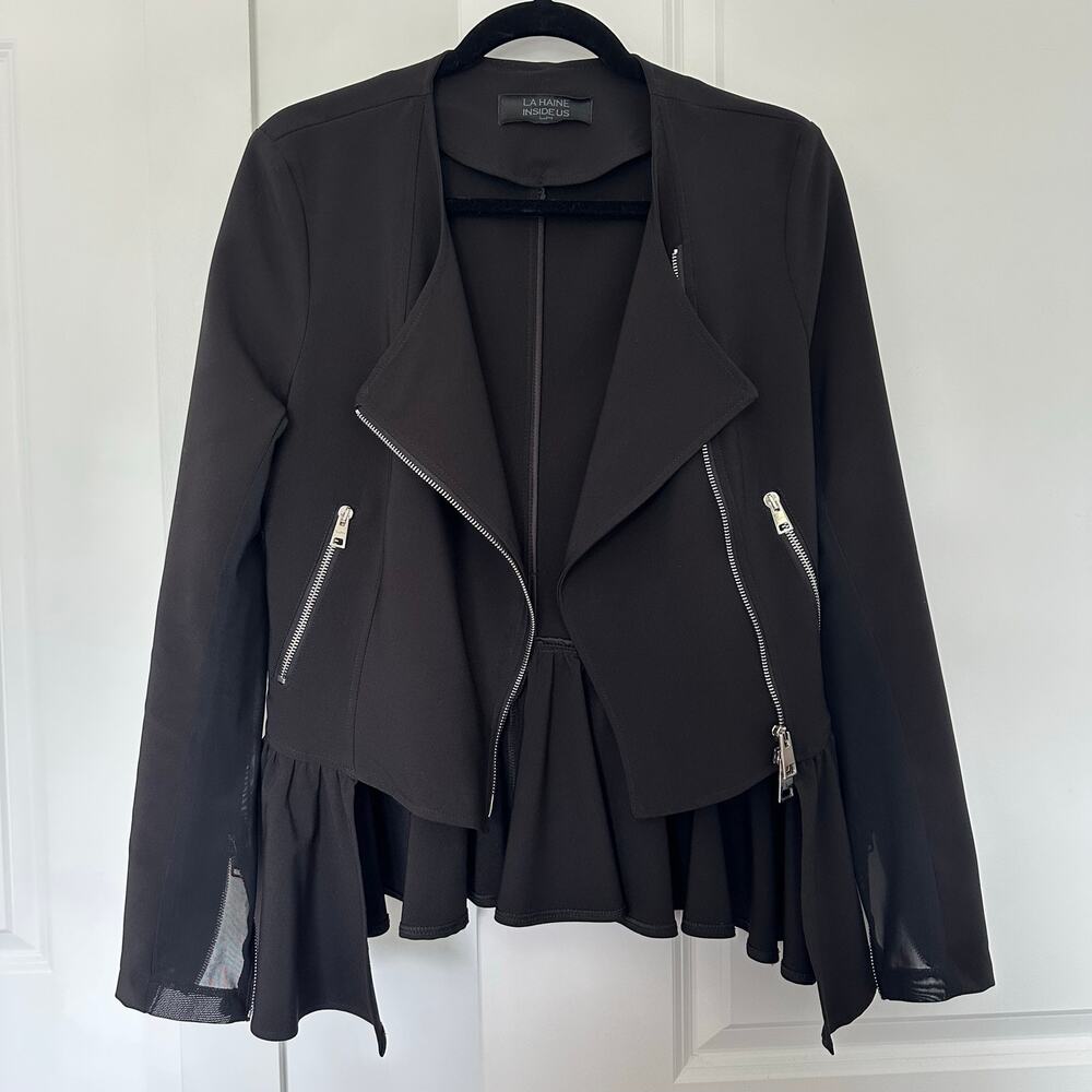 La Haine Inside Us Black Peplum Zip Jacket- Avant Garde/Minimalist/Architectural